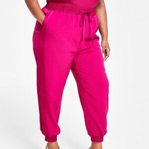 #M19 Nina Parker Trendy Plus Size Wide-Leg Joggers Sangria